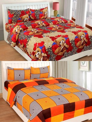 n g products 150 TC Polycotton Double 3D Printed Flat Bedsheet(Pack of 2, Multicolor)