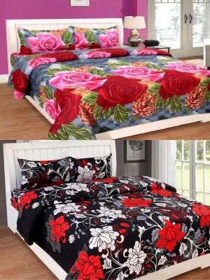 VORDVIGO 150 TC Polycotton Double Floral Flat Bedsheet(Pack of 2, Multicolor)