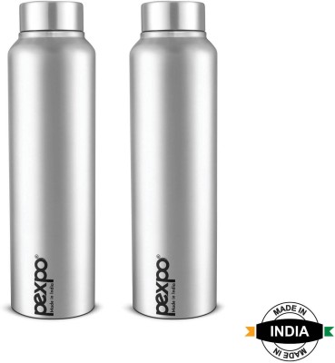 pexpo 1000 ml Fridge and Refrigerator Stainless Steel Water Bottle, Chromo 1000 ml Bottle(Pack of 2, Silver, Steel)