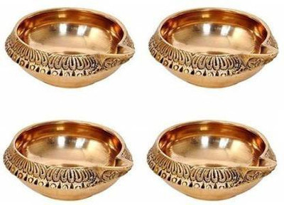 SHRI ANAND Brass Kuber Deepak Diya Oil Lamp for Home Temple Puja Articles Decor set 4 Brass (Pack of 4) Table Diya Set(Height: 1.5 inch)