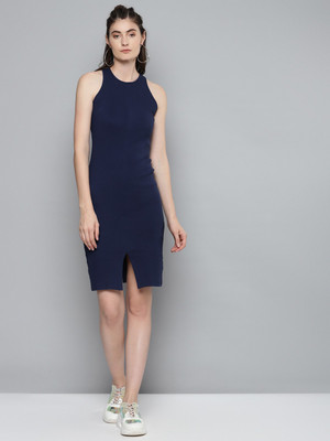 SASSAFRAS Women Bodycon Dark Blue Midi/Calf Length Dress