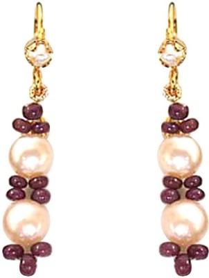 Surat Diamond Real Ruby Beads & Peach Button Pearl Hanging Earrings for Women (SE129) Pearl, Ruby Metal Drops & Danglers