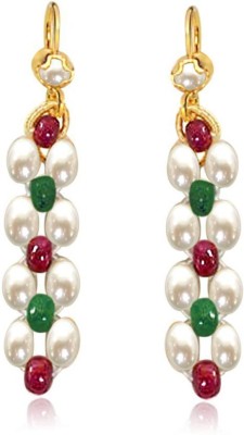 Surat Diamond Exquisite Dangling Rice Pearl, Ruby & Emerald Beads Earrings for Women (SE124) Emerald, Pearl, Ruby Metal Drops & Danglers