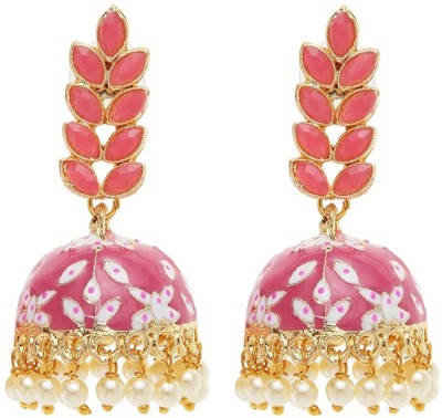 Happy Stoning Happy Stoning Gold Plated Handpainted Meenakari Bridal Partywear Jhumka Jhumki Earrings Beads Brass Jhumki Earring Beads Brass Jhumki Earring
