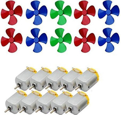 ERHIndia 10 Pcs 3V to 9V DC Flat Small Size Toy Motor + Multi Color 10 Pcs Toy Motor Fan Electronic Components Electronic Hobby Kit