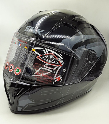 SMK STELLAR STAGE GL262 GLOSSY BLACK Motorbike Helmet(Grey, Black)