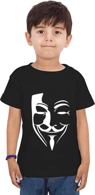 Widersoft Boys & Girls Printed Cotton Blend Regular T Shirt(Black, Pack of 1)