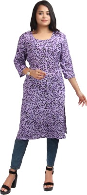 rayie collection Women Printed Straight Kurta(Purple)