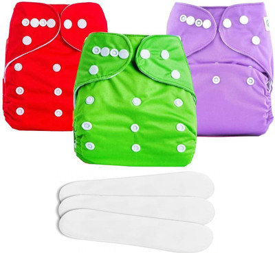 Kidsify Washable Baby Cloth Diaper Reusable, Adjustable Size, Waterproof, Pocket Nappie with Inserts (3 Diaper and 3 Insert Pad)