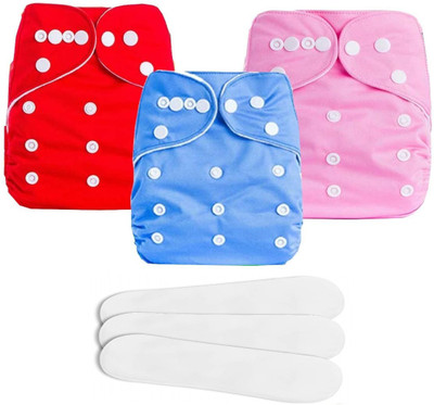 MOM'S PRIDE Washable Baby Cloth Diaper Reusable, Adjustable Size, Waterproof, Pocket Nappie with Inserts (3 Diaper and 3 Insert Pad)