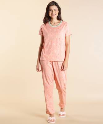 DreamBe Women Floral Print Pink Top Pyjama Set Price History