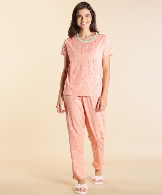 DreamBe Women Floral Print Pink Top & Pyjama Set