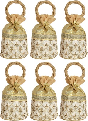 KUBER INDUSTRIES Embroidered Design Potli bags Handbags for Women Gifting Wristlets For Wedding, Festival, Kitty Subh Shagun-Pack of 6 (Gold) Potli(Pack of 6)