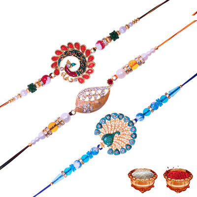 KAMAKSHI DESIGNER Designer RAKHI 2 Mauli Thread Rakhi, Chawal Roli Pack  Set(4)