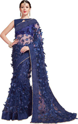 M5STUDIO Printed Bollywood Net Saree(Blue)