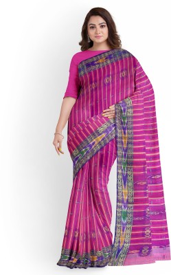 Bong ButiQ Striped Bollywood Pure Cotton Saree(Purple)