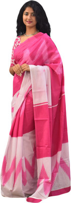 NIKHILAM Printed Ikkat Pure Cotton Saree(Pink)