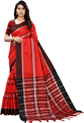 HITESH ENTERPRISE Striped Banarasi Cotton Silk Saree(Red)