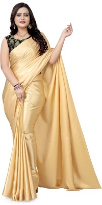 PCDESIGNER Solid/Plain Bollywood Satin Saree(Beige)