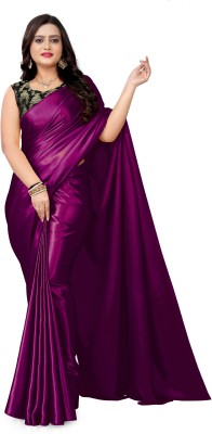 PCDESIGNER Solid/Plain Bollywood Satin Saree(Purple)