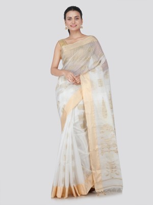 PinkLoom Woven Daily Wear Handloom Cotton Silk Saree(White)