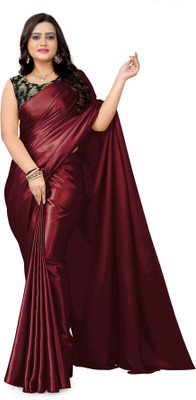 PCDESIGNER Solid/Plain Bollywood Satin Saree(Maroon)