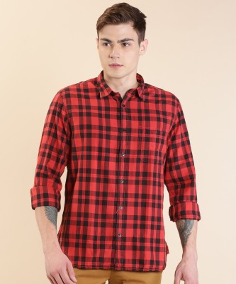 INDIAN TERRAIN Men Checkered Casual Red, Black Shirt