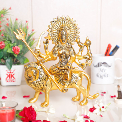 KridayKraft Durga Maa Murti idol,Shero vali maa Metal Statue for Temple Pooja,Decor your Home,Showpiece Figurines,Religious idol Gift Article... Decorative Showpiece  -  25.5 cm(Metal, Gold)