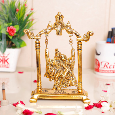 KridayKraft Radha Krishna on Swing jhula Metal Statue Gold Plated Decor Your Home,Office & Radha Krishna Murti,Showpiece Figurines,Religious idol Gift Article... Decorative Showpiece  -  20 cm(Metal, Gold)