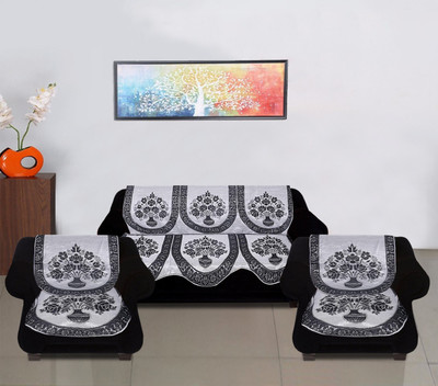 KUBER INDUSTRIES Cotton 3 Seater Sofa Floral Cover(Pack of 1 Black)