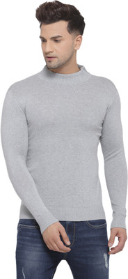 Style Quotient Solid High Neck Casual Men Grey Sweater