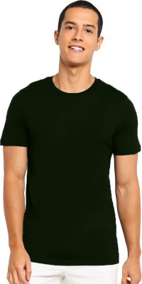 mebadass Solid Men Round Neck Dark Green T-Shirt