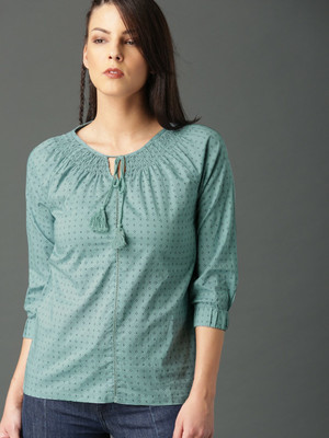Roadster Casual 3/4 Sleeve Printed Women Blue Top