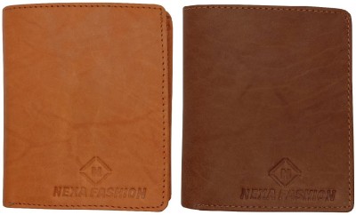 NEXA FASHION Men Casual Tan, Brown Genuine Leather Wallet(3 Card Slots, Pack of 2)