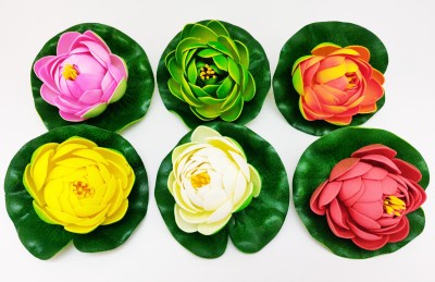 AGAMI Premium Decorative Medium Size Floating Lotus Artificial Flowers for Decoration and Gifting Pink, Orange, White, Yellow, Blue, Green, Purple, Red Lotus Artificial Flower(4 inch, Pack of 6, Single Flower)