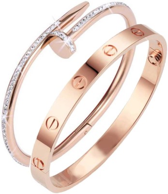 MYKI Stainless Steel Cubic Zirconia Gold-plated Bracelet(Pack of 2)