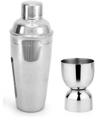 Dynore Dynore Stainless Steel Delux Cocktail Shaker 500 ml With Steel Damru Peg Measure 30/60 ml 2 - Piece Bar Set(Stainless Steel)