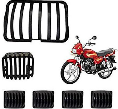Bullkartzone Grill Set of Headlight Indicators and Taillight Models 6 Pieces Plastic Black Color Bike Grill Cover Full Kit Bike Headlight Grill(Black)