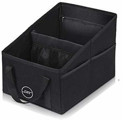 DOUBLE R BAGS Car Seat Accessories Foldable Passenger Seat Organizer Collapsible Small Car Seat Storage Organizer for Console Front or Back or Trunk, Automotive Backseat Organizers dicky boot (Black) Trunk Organizer(Black)