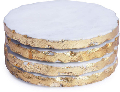P U HANDICRAFTS Round Marble Coaster Set(Pack of 4)