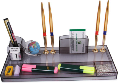 RASPER 5 Compartments Acrylic Pen Stand For Office Study Table Stylish Multipurpose Desk Organizer With Globe Pen Pencil Holder Table Top Organizer Pen Stand (14x6 Inches)(Smoke Black) RASPER 5 Compartments Acrylic Pen Stand For Office Study Table Stylish Multipurpose Desk Organizer With Globe Pen Pencil Holder Table Top Organizer Pen Stand (14x6 Inches)(Smoke Black)