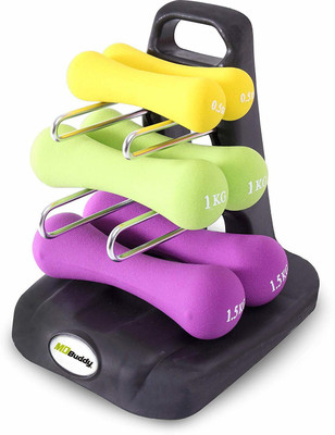 Physiostore Dumbbell Set of 3 pairs (0.5kg,1kg,1.5kg with stand) Fixed Weight Dumbbell(6 kg)