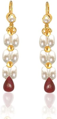Surat Diamond Glowing - Dangling Rice Pearl, drop Ruby Earrings for Women (SE126) Pearl, Ruby Metal Drops & Danglers