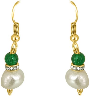 Surat Diamond Real Big Pearl & Green Stone Earrings (SE211) Pearl Metal Drops & Danglers