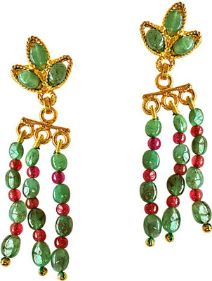 SURAT DIAMONDS Real Green Emerald, Red Ruby and Gold Plated Hanging Earrings (SE252) Emerald, Ruby Metal Drops & Danglers