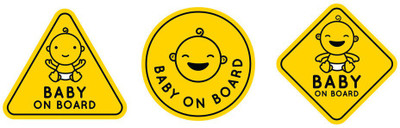 Digi2cart BABY ON BOARD CAUTION WARNING CUM WALL STICKER (16CM X 24CM EACH) PACK OF 3 Emergency Sign(Reflective Sign)