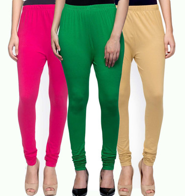 Swastik Stuffs Churidar  Ethnic Wear Legging(Pink, Green, Beige, Solid)
