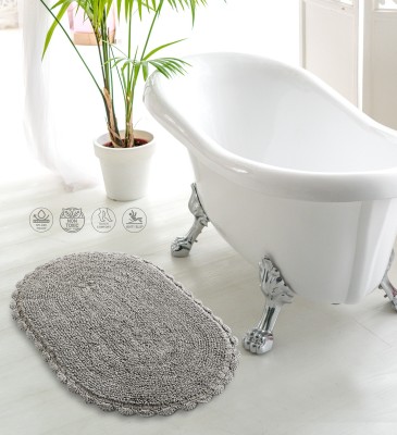 SASHAA WORLD Cotton, Polyester Bathroom Mat(Grey, Medium)