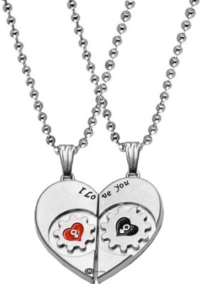 M Men Style Valentine Gift I Love You Couple Heart Engraved Dual Locket Pendant Necklace Chain Unisex Jewellery 1 Pair For His And Her For Couple Husband Wife Boyfriend Girlfriend Boys Girls Rhodium Zinc, Metal Pendant Set