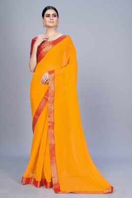 Dhami Solid/Plain Bollywood Chiffon Saree(Yellow)